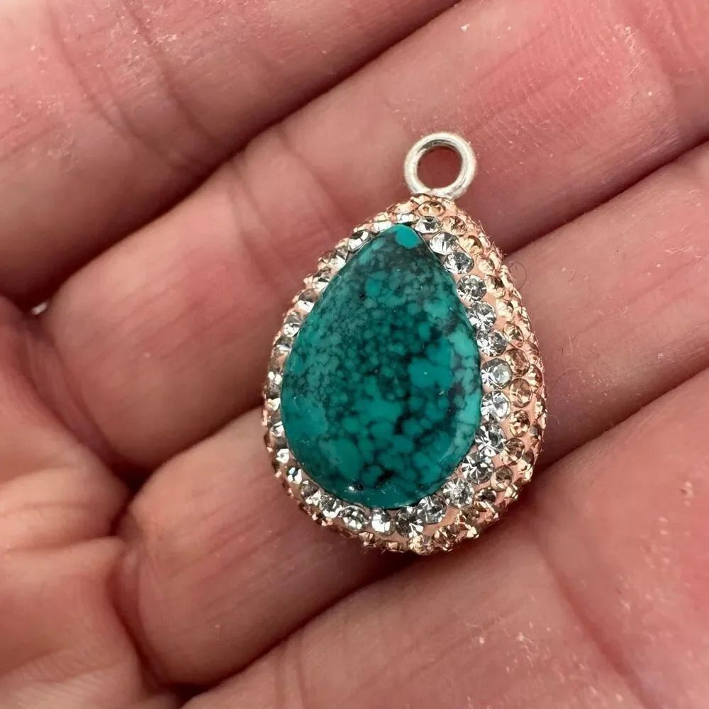 925 Sterling Turquoise Pendant With Rhinestones